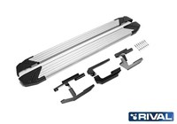 Порог-площадка "Silver" F173AL + комплект крепежа, RIVAL, Geely Atlas 2018-